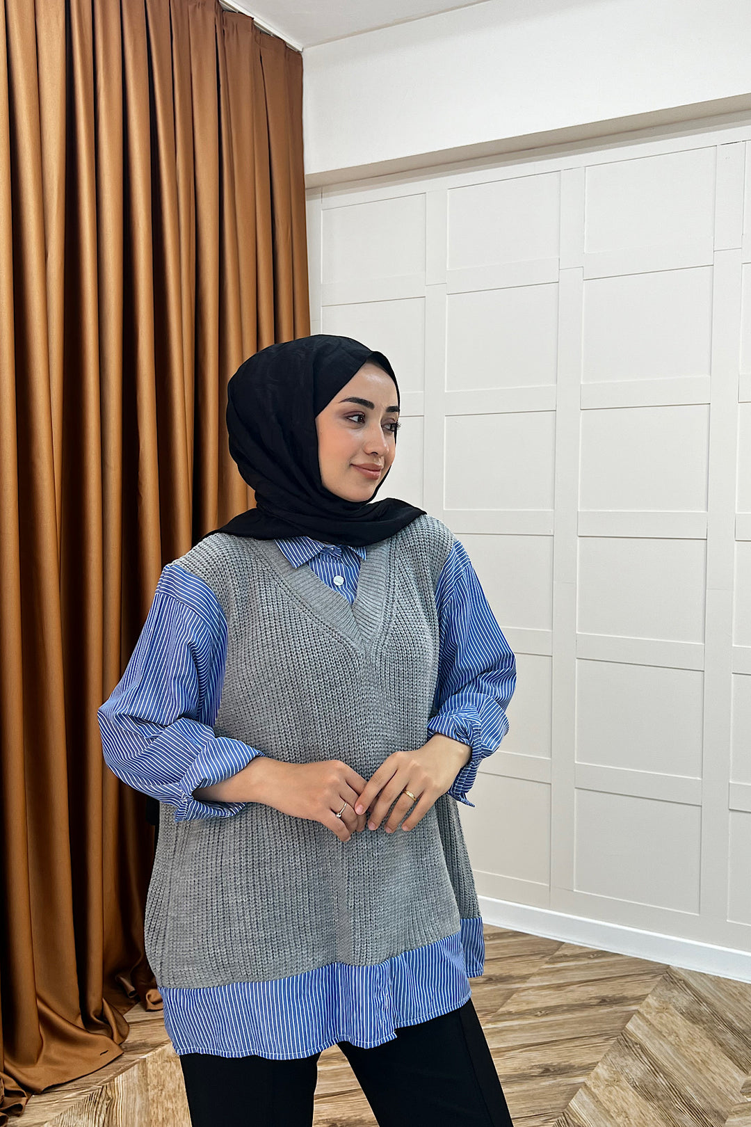 Triko Süveterli Gömlek Gri 24730-GRI