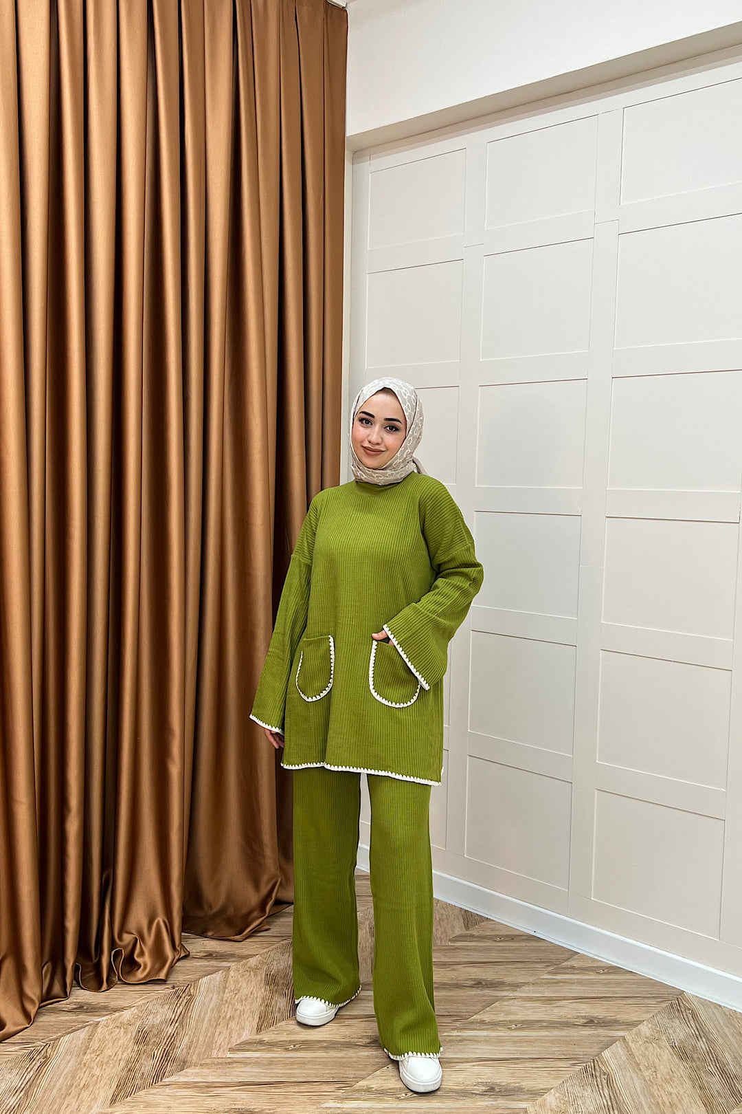 Cep Örgülü Triko Takım Yağ Yeşili 24200-YAGYESILI