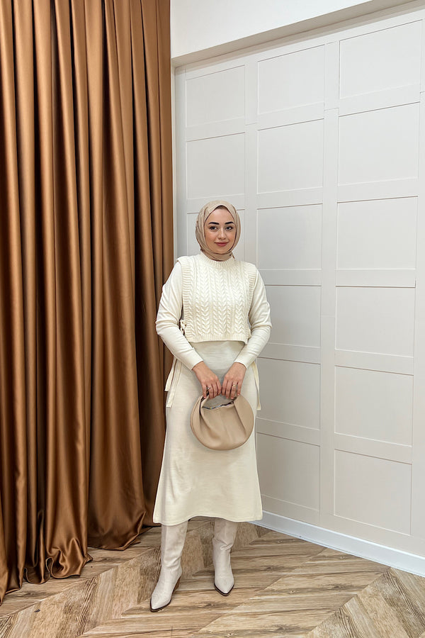 Barles İkili Triko Elbise Krem 25220-KREM