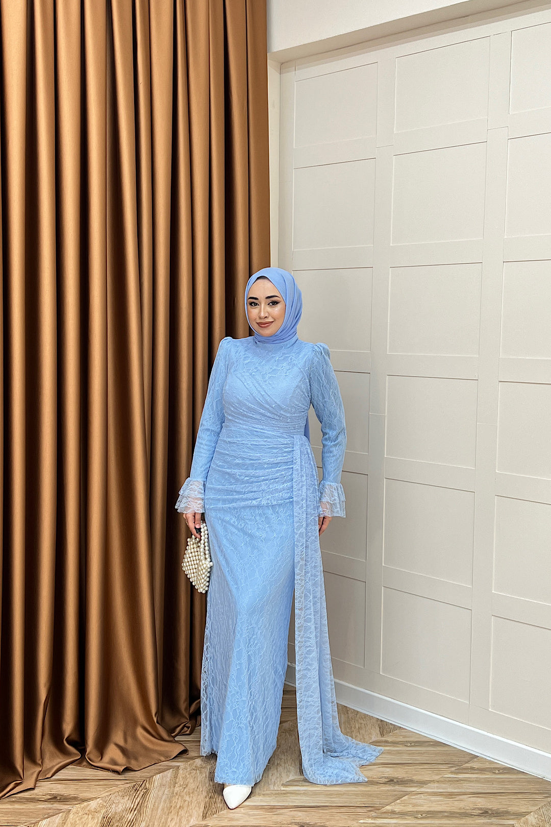 Serena Dantel Balık Abiye Mavi 3082-MAVI