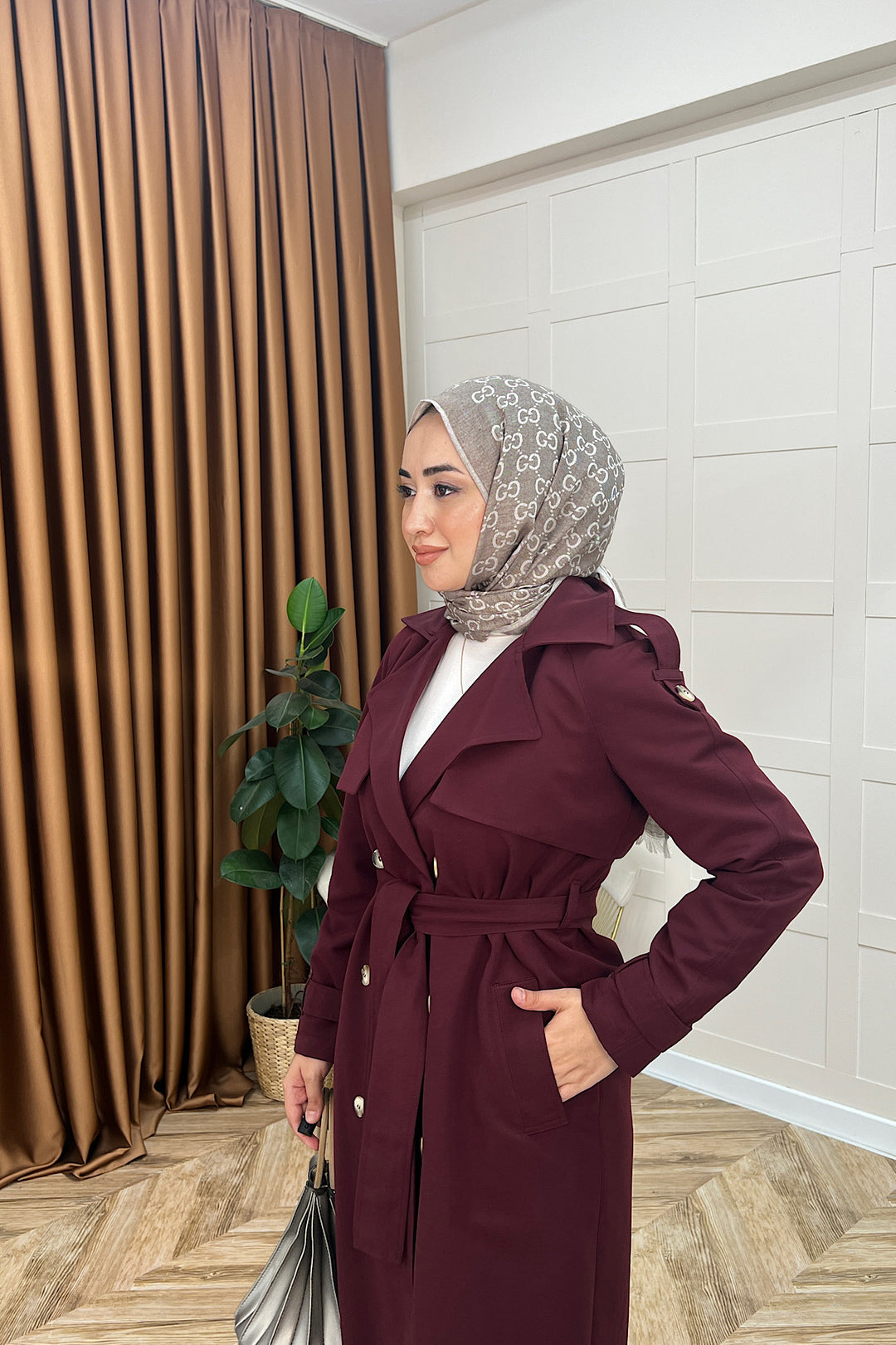 Hazel Astarlı Trençkot Bordo 5532-BORDO