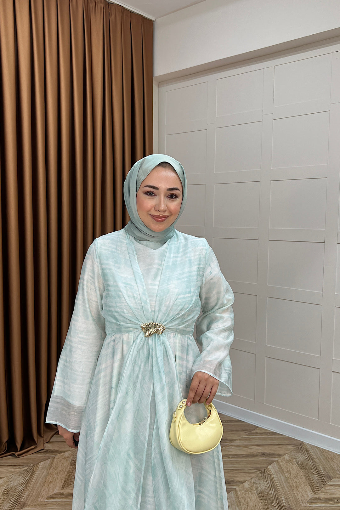 Liana Broş Detay Elbise Mavi 3104-MAVI