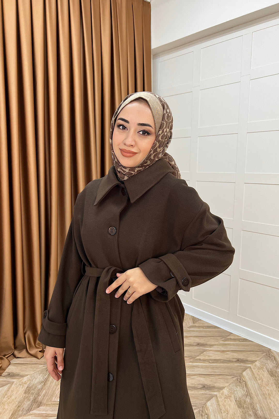 Parla Premium Kumaş Kaban Kahverengi 5516-KAHVERENGI