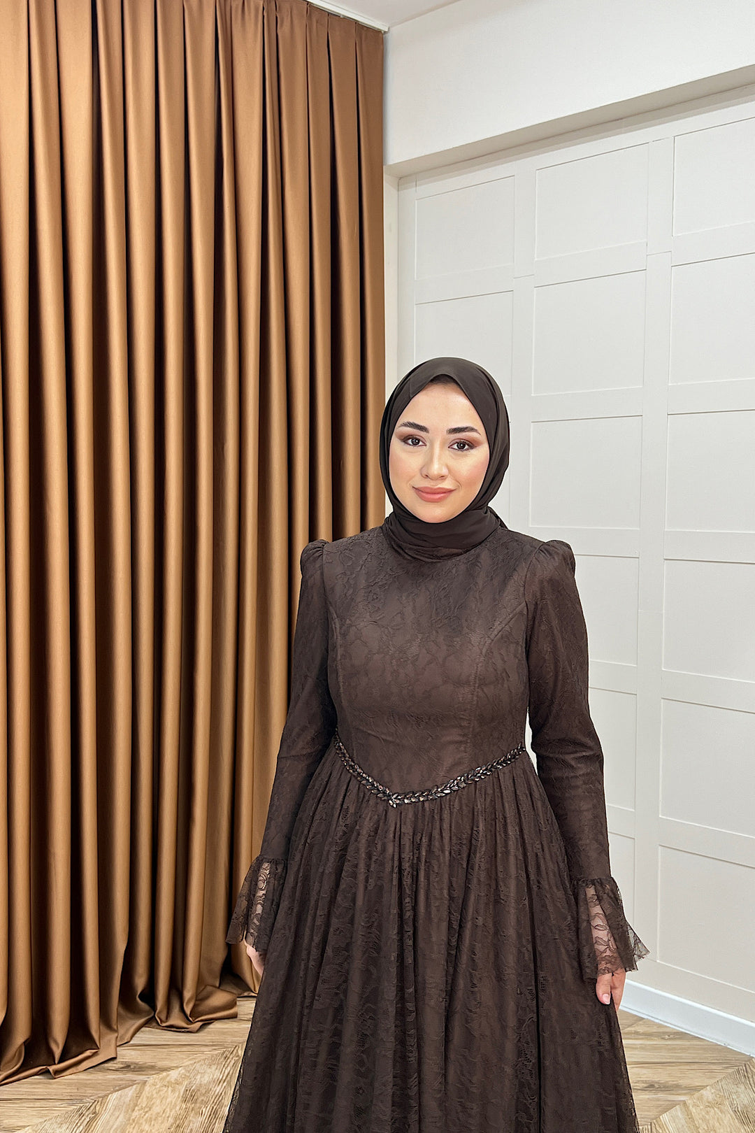 Elena Dantel Abiye Kahverengi 03101-KAHVERENGI