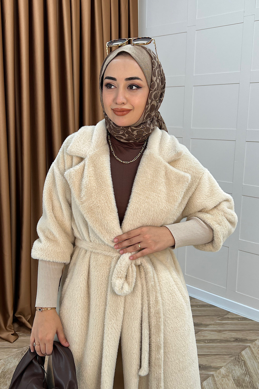 Angora Premium Kumaş Kaban Krem 5519-KREM