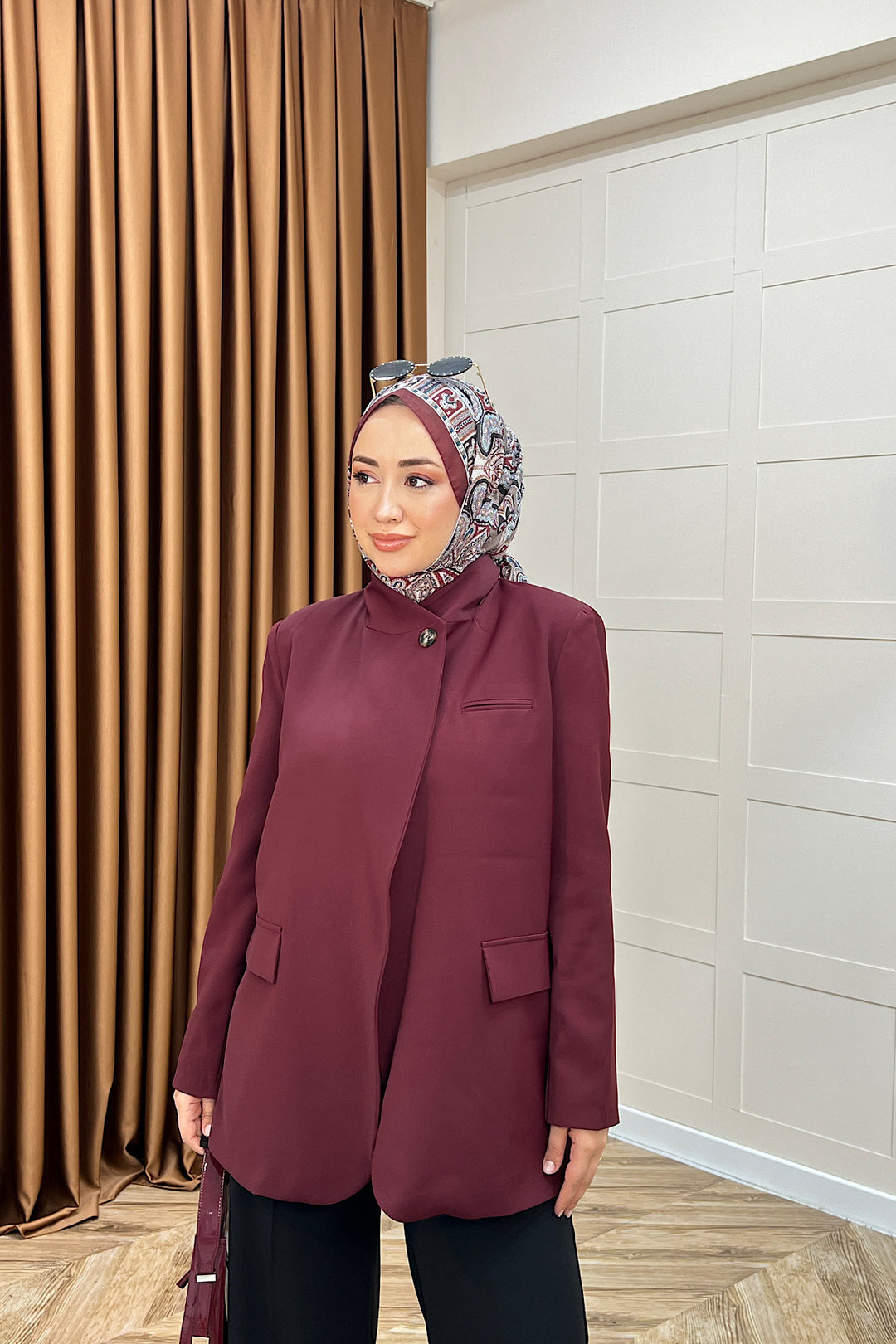 Sara Blazer Ceket Bordo 70147-BORDO
