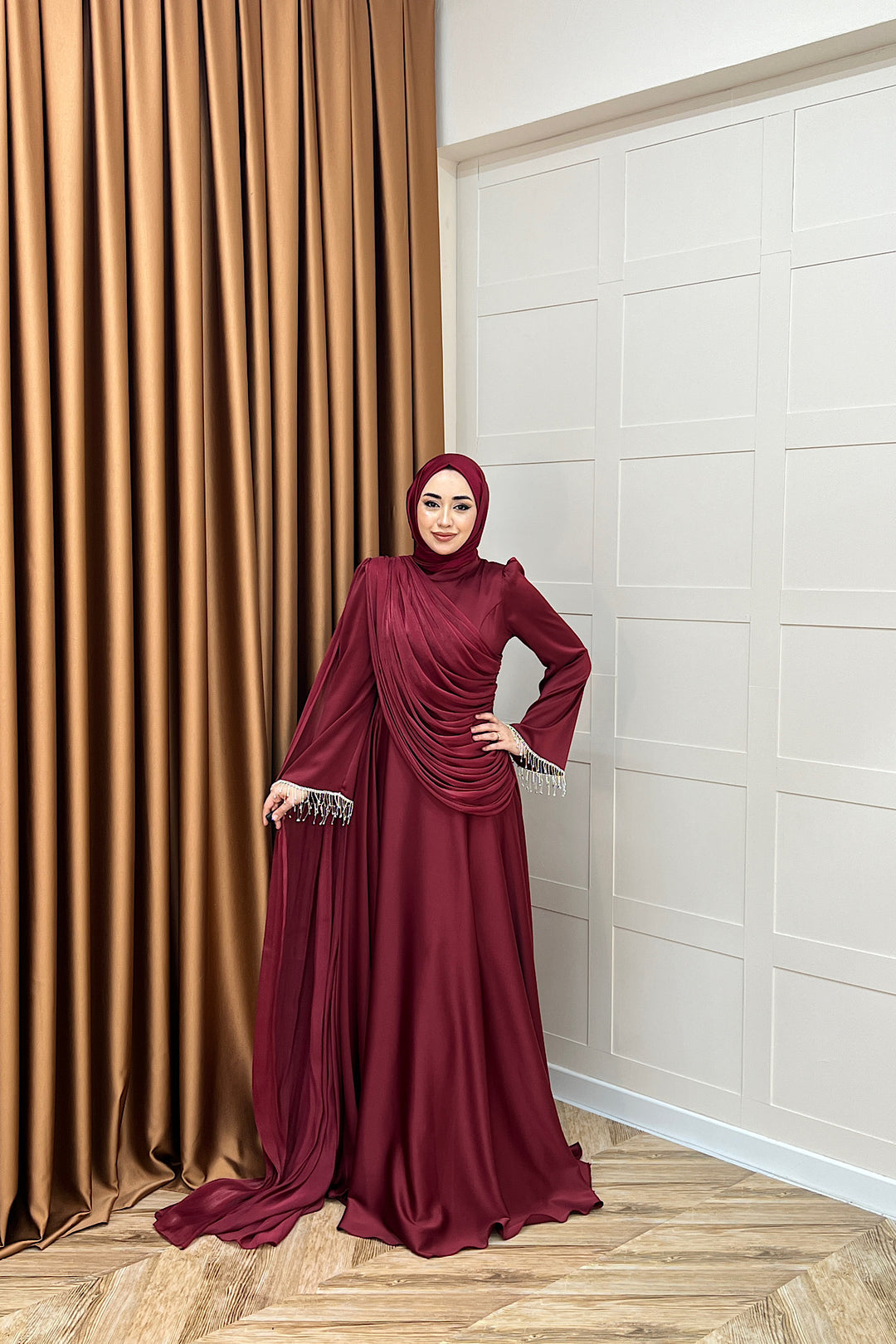 Lunessa Pelerin Detay Abiye Bordo 3100-BORDO