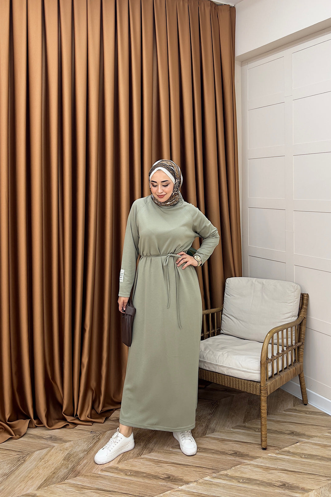 Romia Kuşaklı Elbise Yeşil 005-YESIL