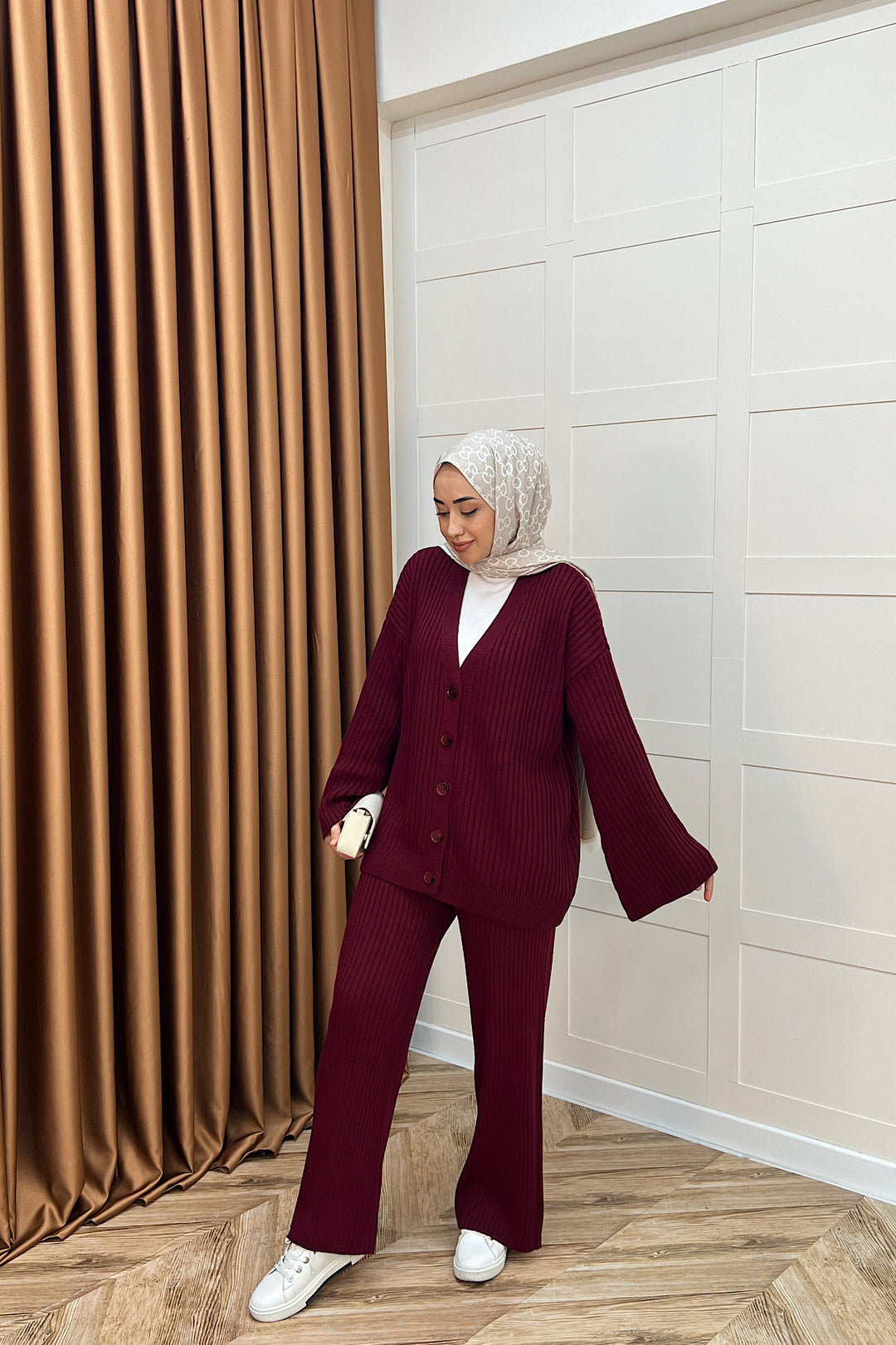 Galata Fitilli Triko Hırka Takım Bordo 25630-BORDO