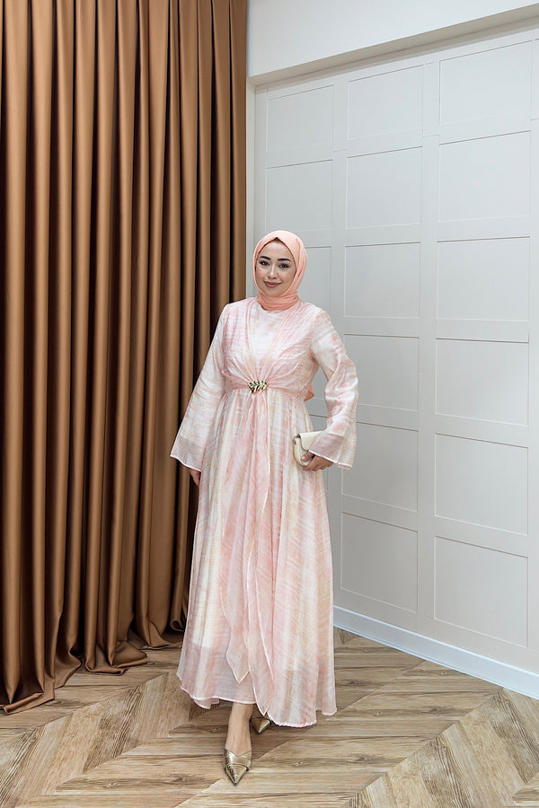 Liana Broş Detay Elbise Pembe 3104-PEMBE