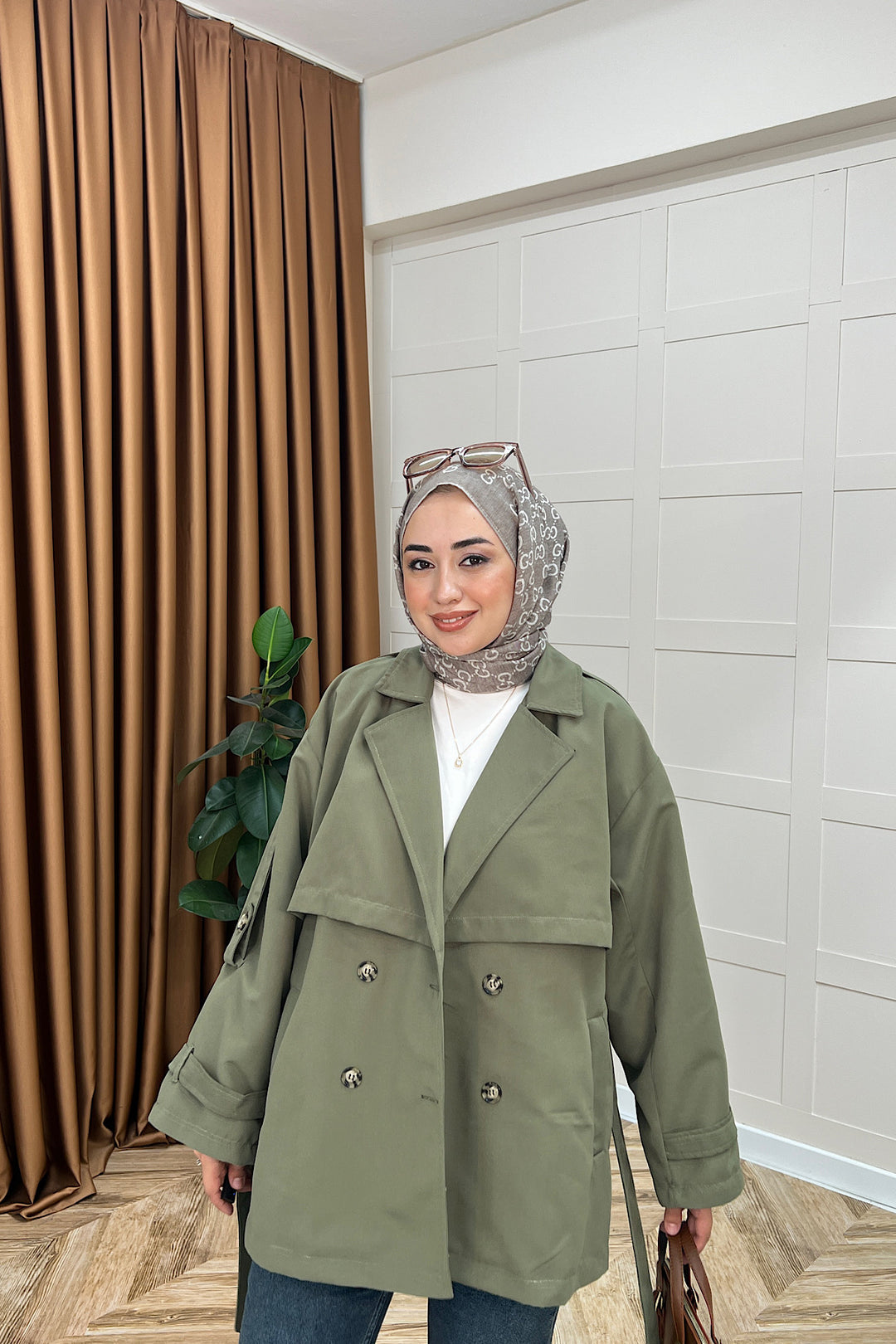 Pera Kuşaklı Trençkot Haki 5534-HAKI