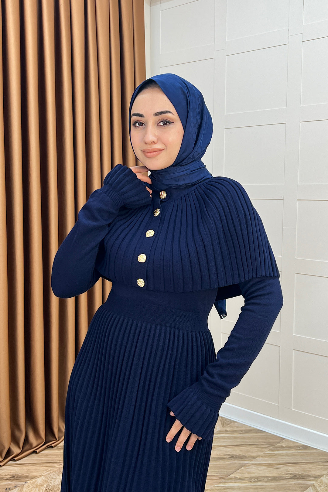 Kelebek Pelerinli Triko Elbise Lacivert 10200-LACIVERT