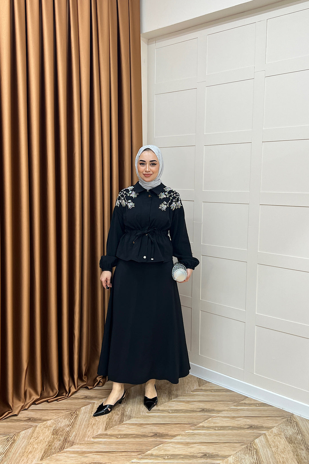 Laura Taş İşlemeli Etek Takım Siyah 02969-SIYAH