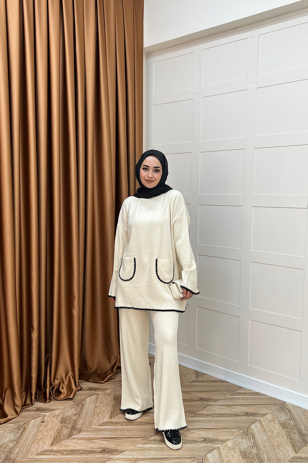 Cep Örgülü Triko Takım Krem 24200-KREM