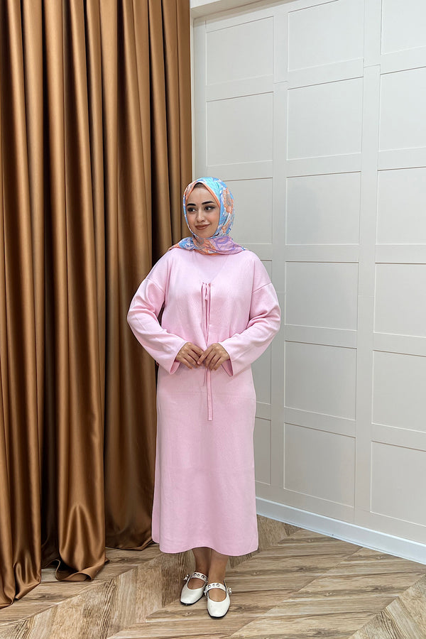 Ester Croplu İkili Triko Elbise Pembe 25160-PEMBE