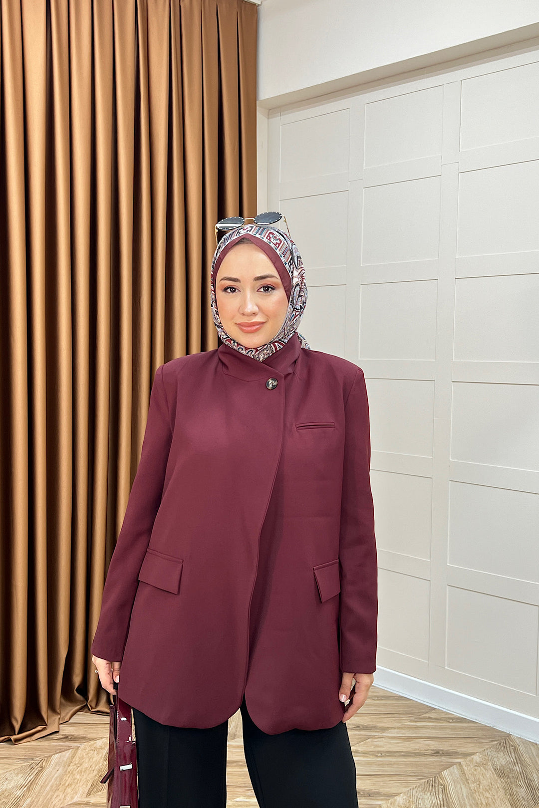 Sara Blazer Ceket Bordo 70147-BORDO