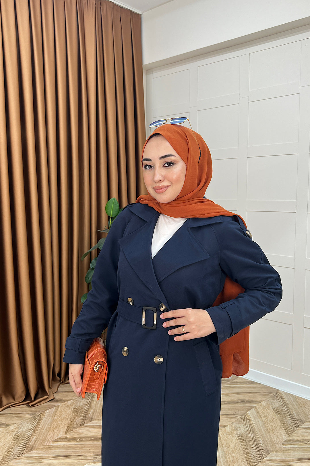 Pamella Kuşaklı Trençkot Lacivert 5533-LACIVERT