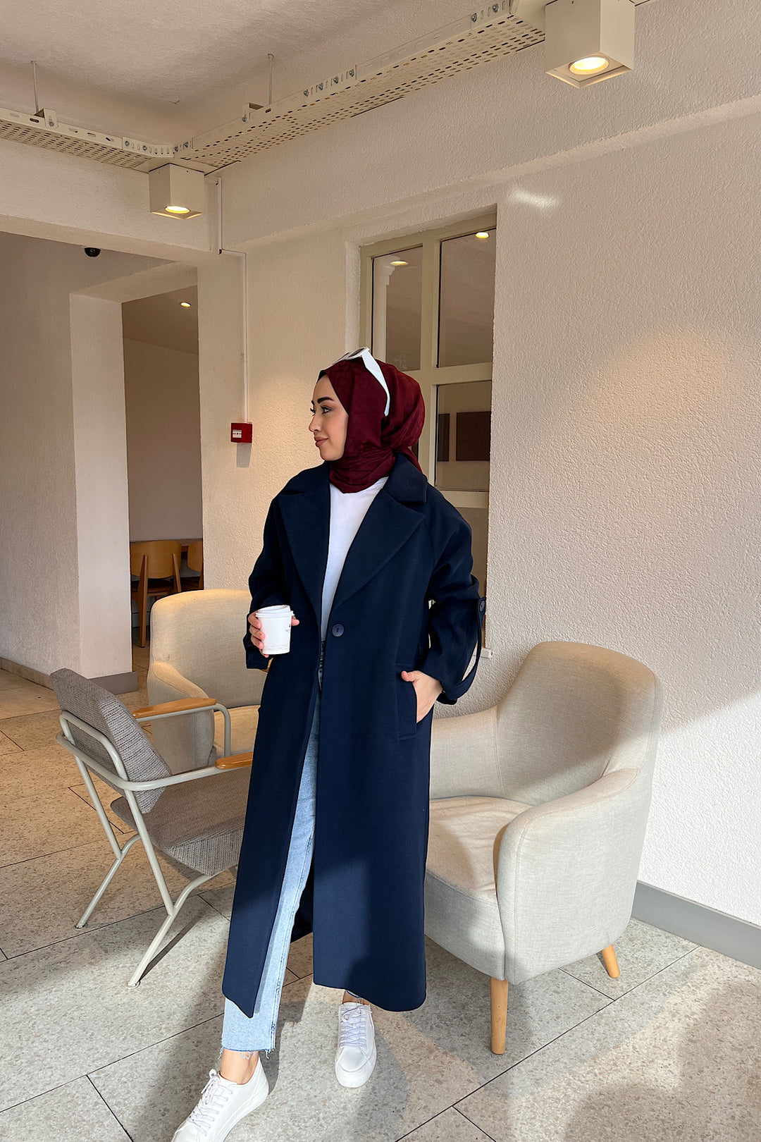 Kol Detay Kaşe Kaban Lacivert 5522-LACIVERT