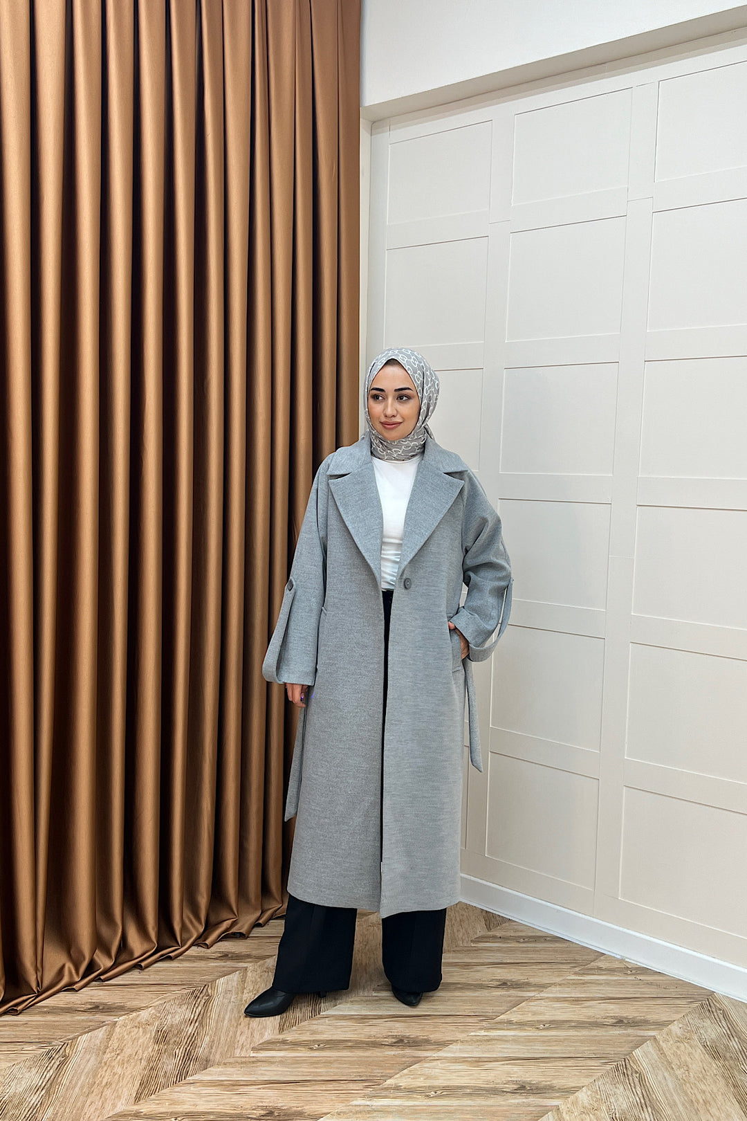 Kol Detay Kaşe Kaban Gri 5522-GRI