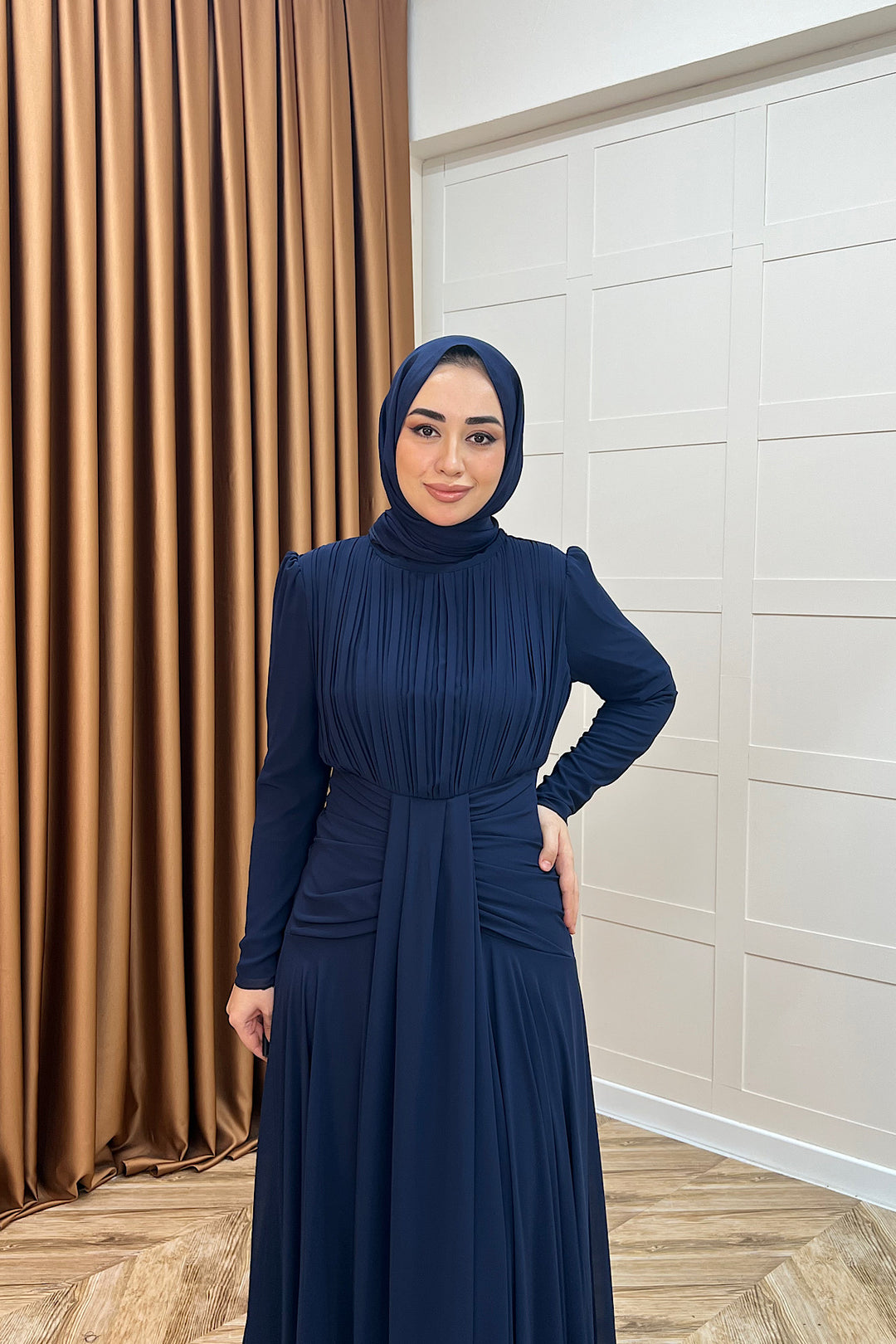 Elanor Bel Detay Şifon Abiye Lacivert 3092-LACIVERT