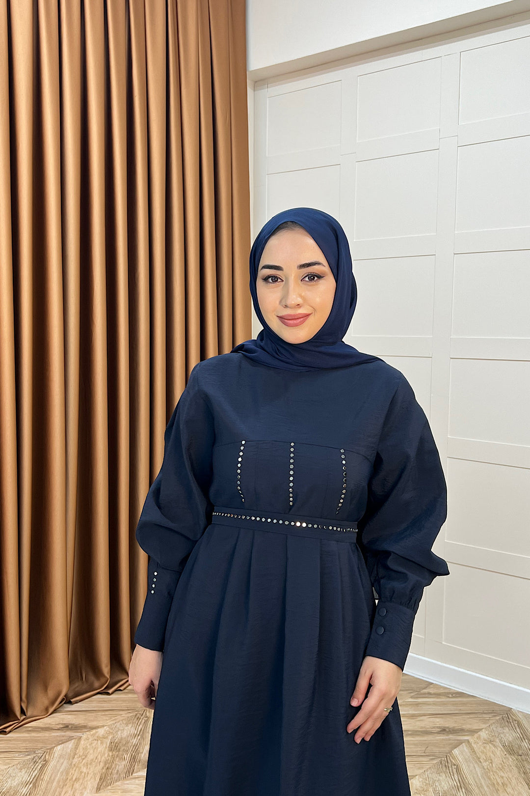 Lara Taş Detaylı Elbise Lacivert 26030-LACIVERT