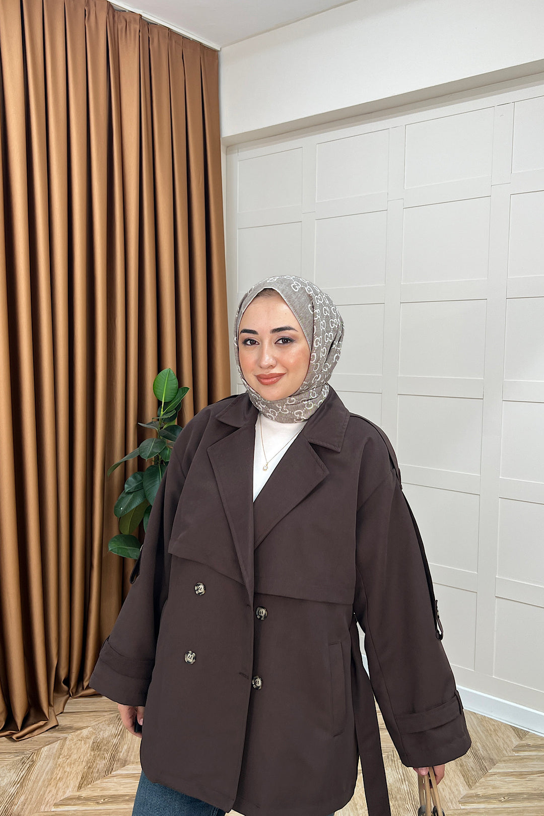 Pera Kuşaklı Trençkot Kahverengi 5534-KAHVERENGI