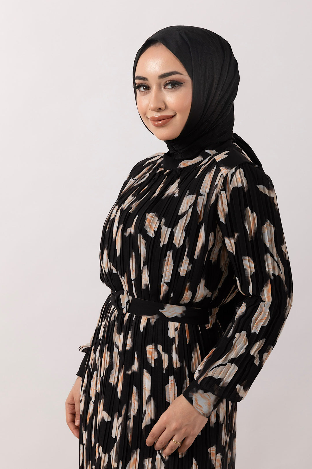 Belise Piliseli Şifon Elbise Siyah 3031-SIYAH