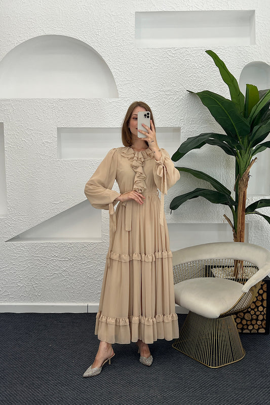 Royal Şifon Elbise Vizon 3053-VIZON