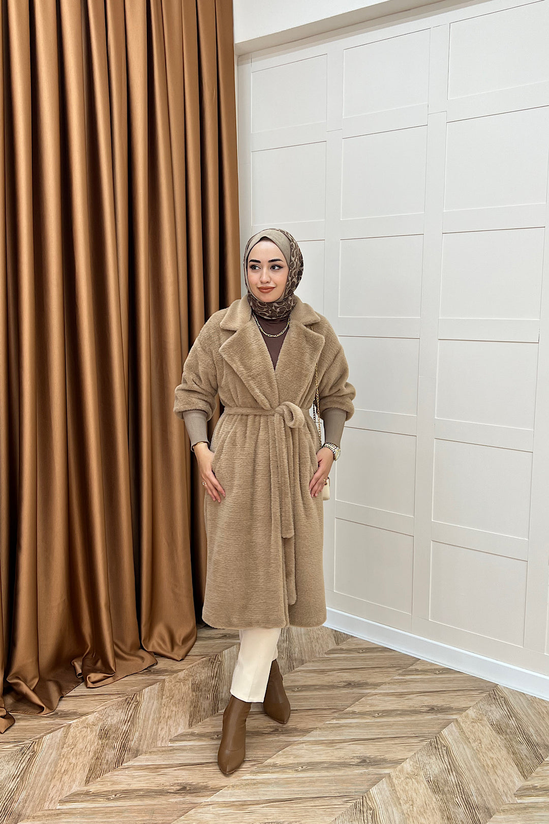 Angora Premium Kumaş Kaban Vizon 5519-VIZON