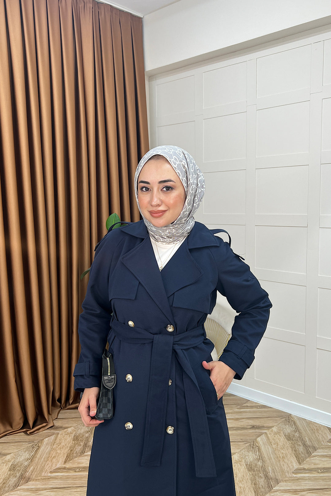 Hazel Astarlı Trençkot Lacivert 5532-LACIVERT