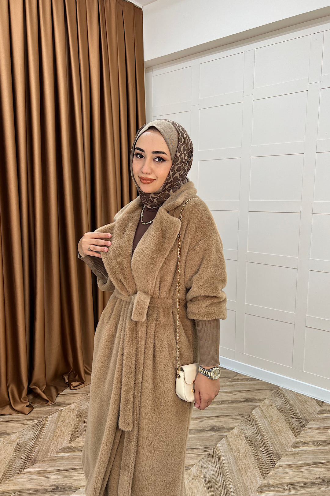 Angora Premium Kumaş Kaban Vizon 5519-VIZON