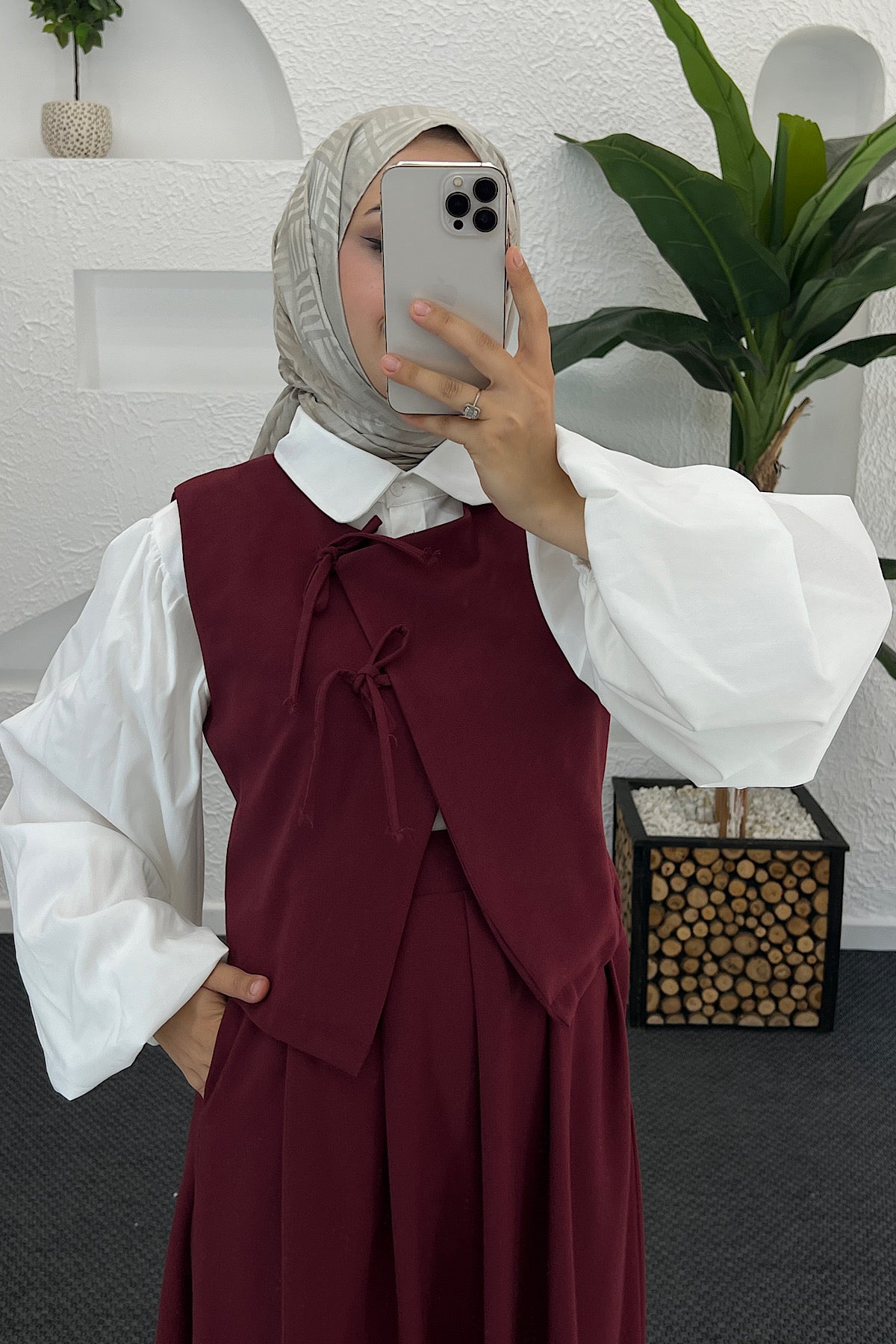 Yelekli Etek Takım Bordo 9014-BORDO