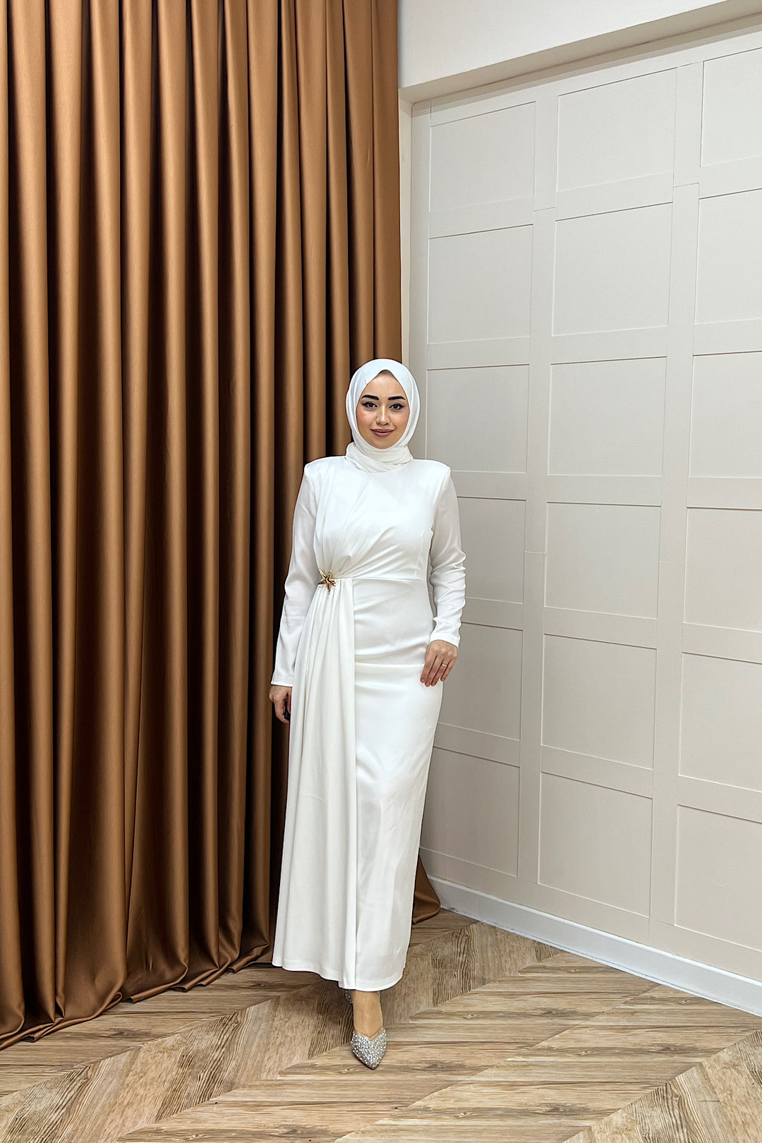 Hazel Saten Abiye Beyaz 3084-BEYAZ