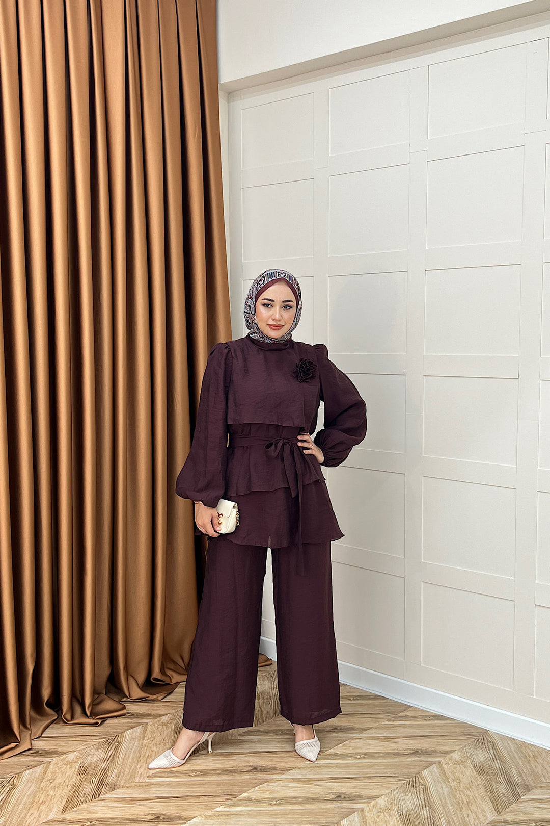 Aura Broş Detay Takım Mürdüm 74001-MURDUM