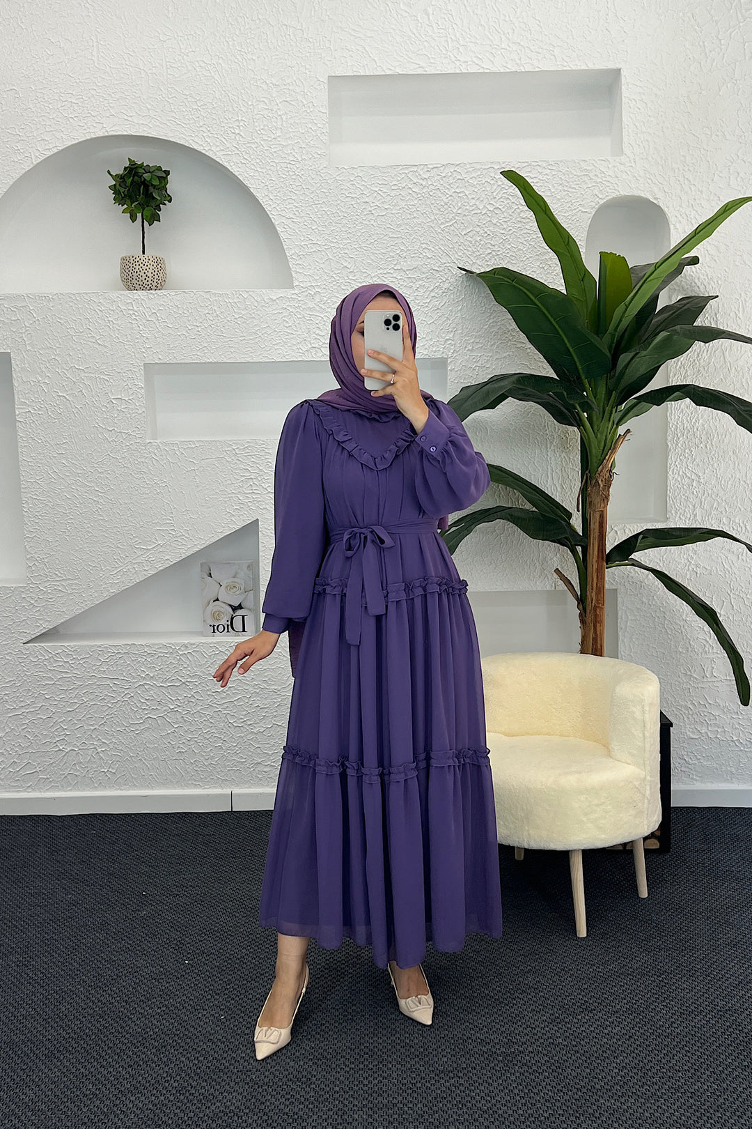 Lowel Fırfır Detay Elbise Lila 3058-LILA