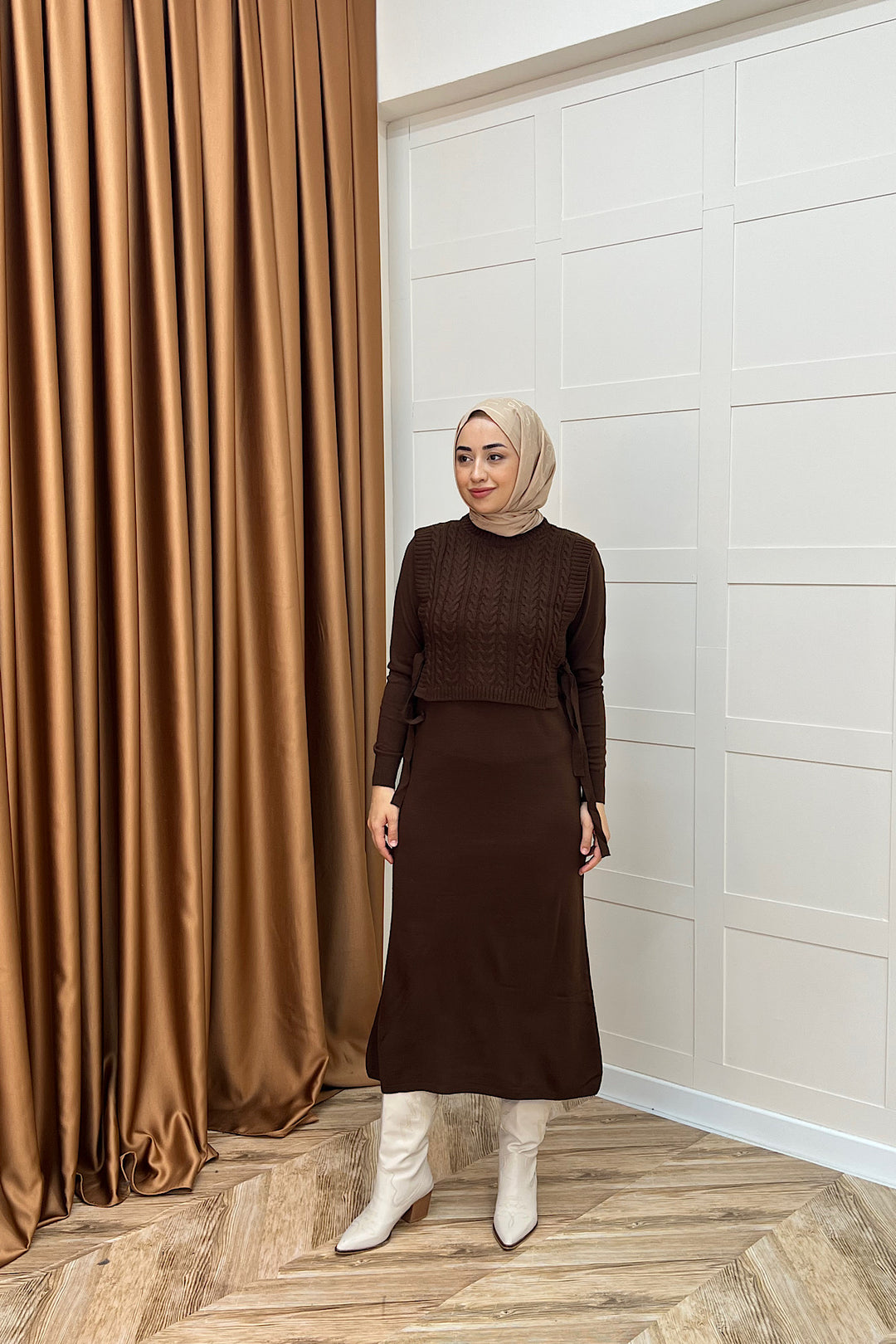 Barles İkili Triko Elbise Kahverengi 25220-KAHVERENGI