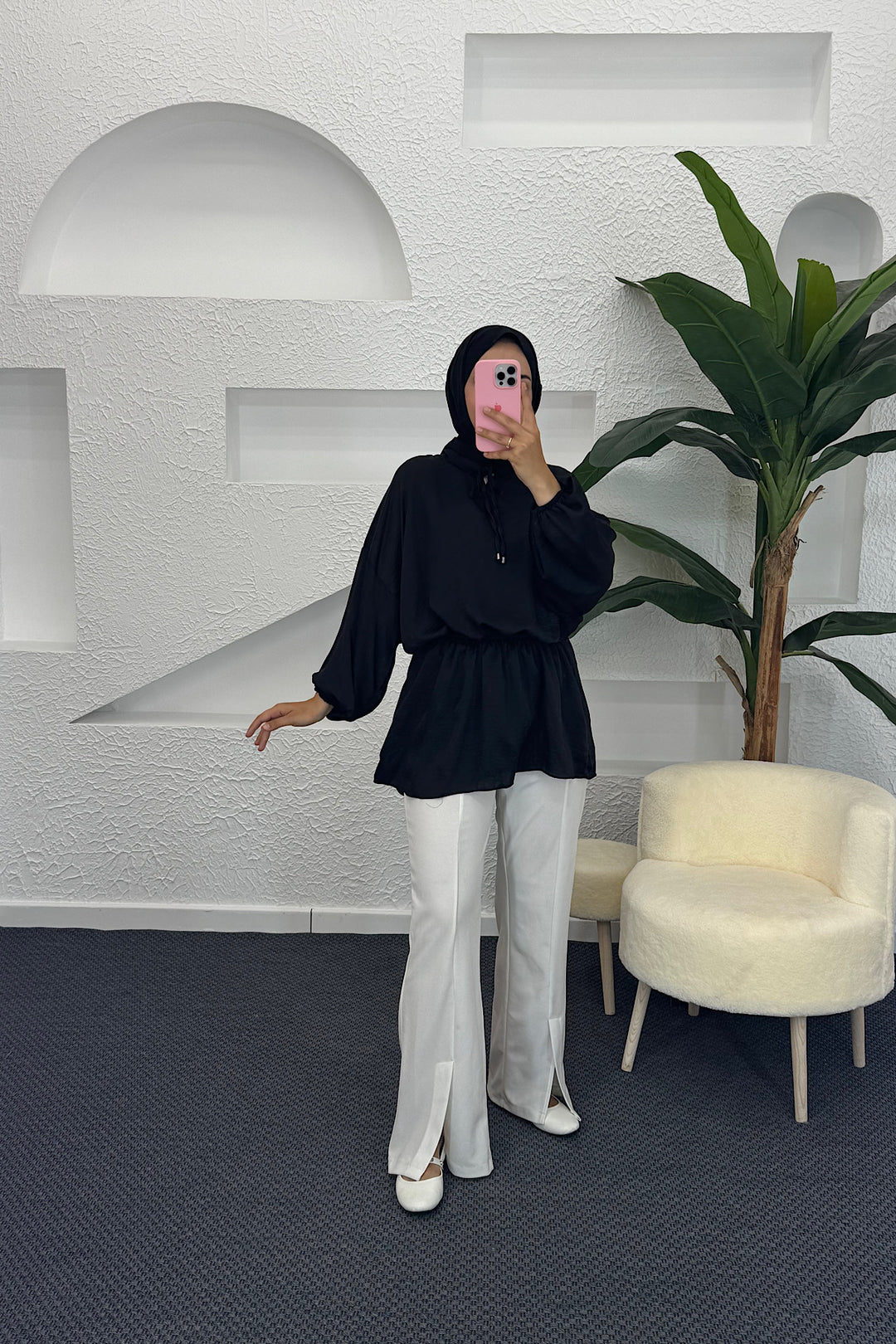 Belden Lastikli Yarasa Kol Tunik Siyah 2505-SIYAH