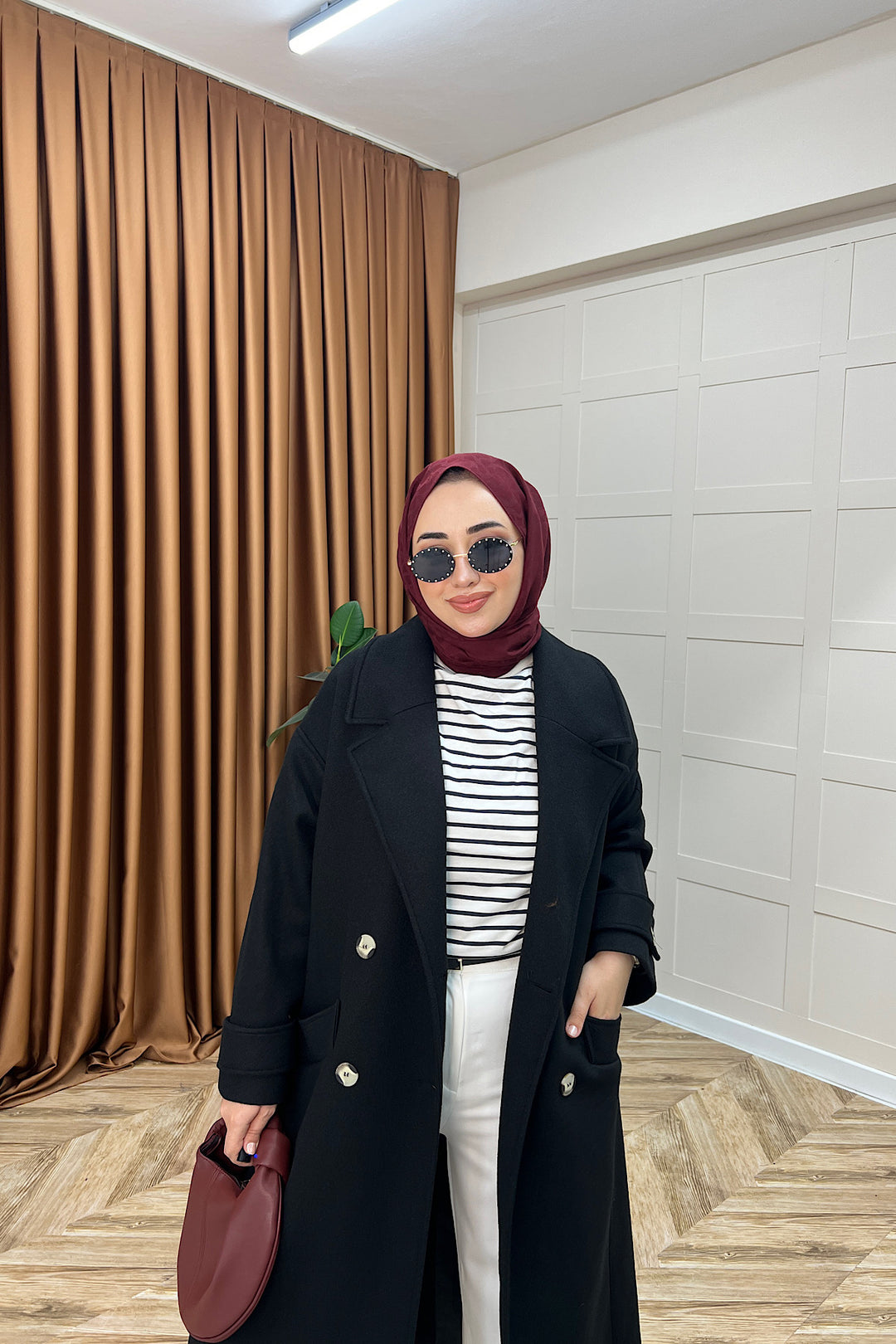 Lara Kuşaklı Kaşe Kaban Siyah 5541-SIYAH
