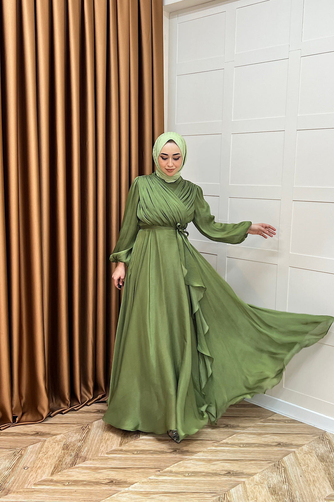 Luna Saten Abiye Yeşil 3072-YESIL