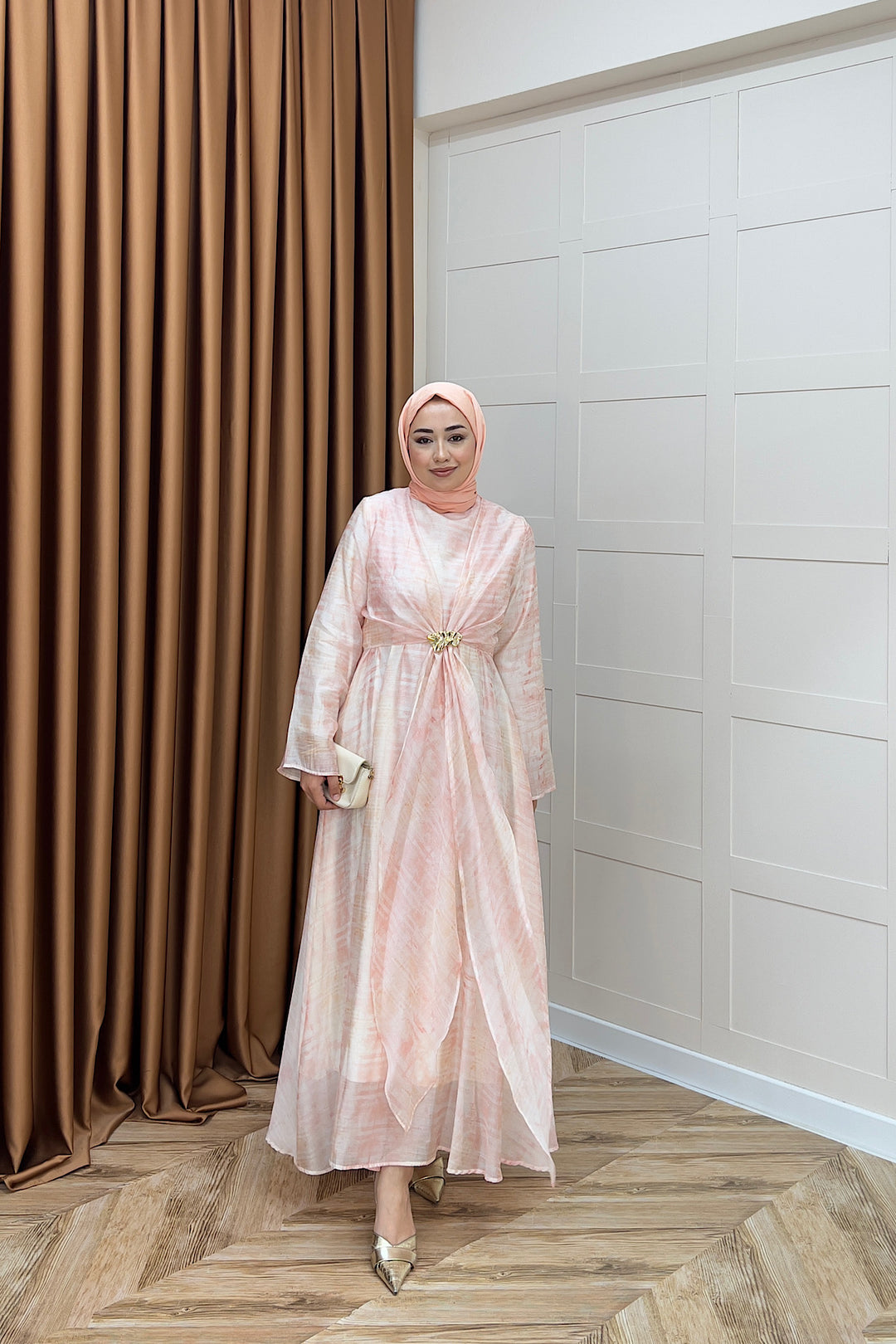 Liana Broş Detay Elbise Pembe 3104-PEMBE