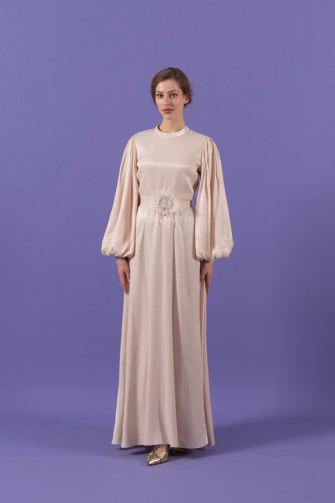 Taş Tüy Detay Janjan Elbise Taş 3007-TAS