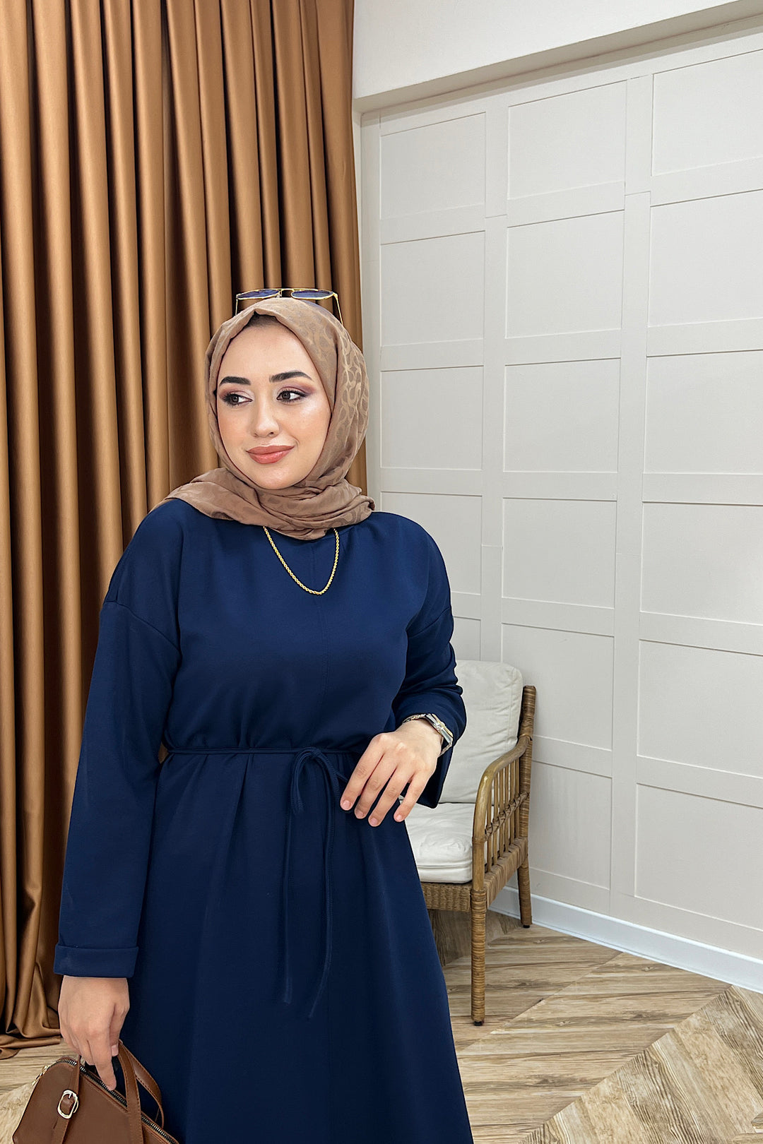 Aura Kuşaklı Elbise Lacivert 3138-LACIVERT