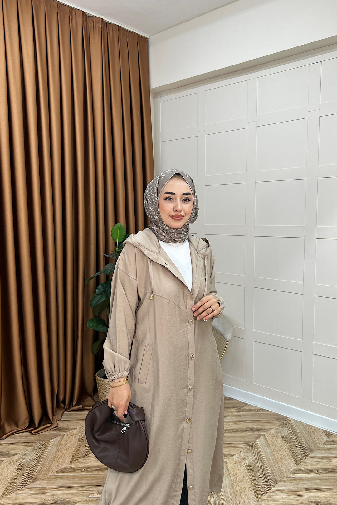004-Liana Düğmeli Kap Vizon 004-VIZON