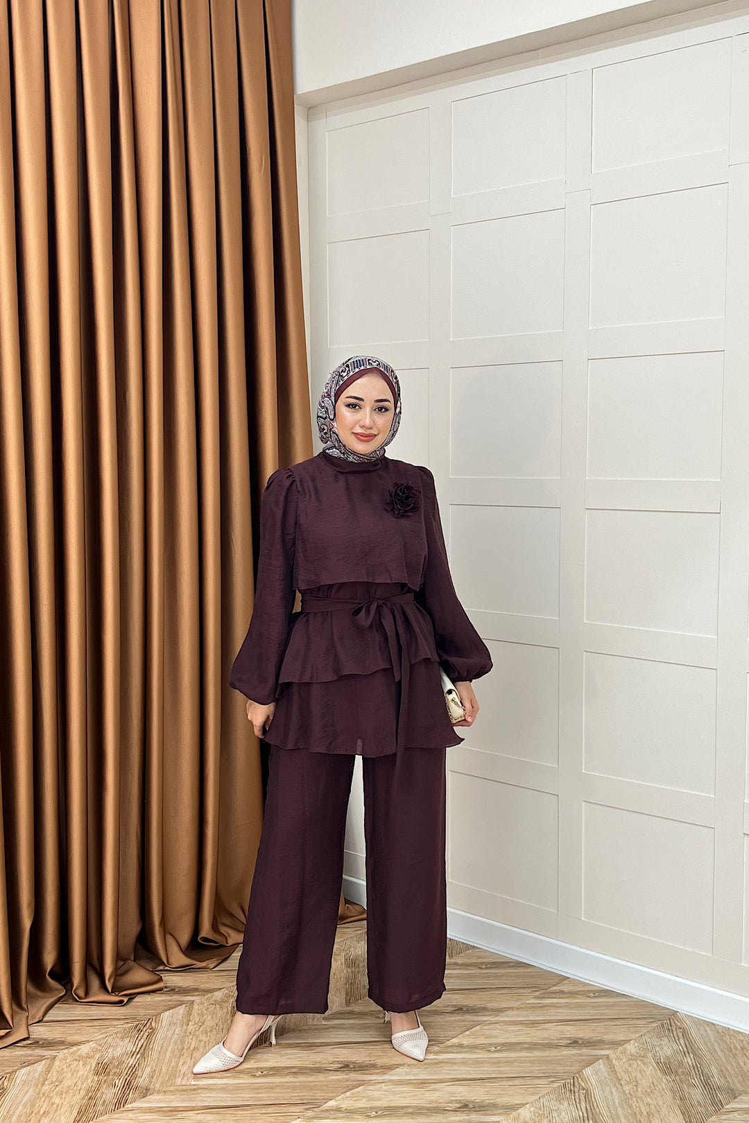 Aura Broş Detay Takım Mürdüm 74001-MURDUM