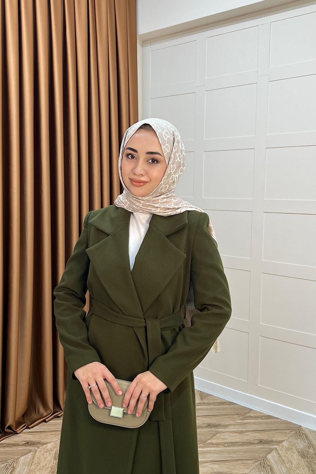 Premium Kuşaklı Kaşe Kaban Haki 5510-HAKI