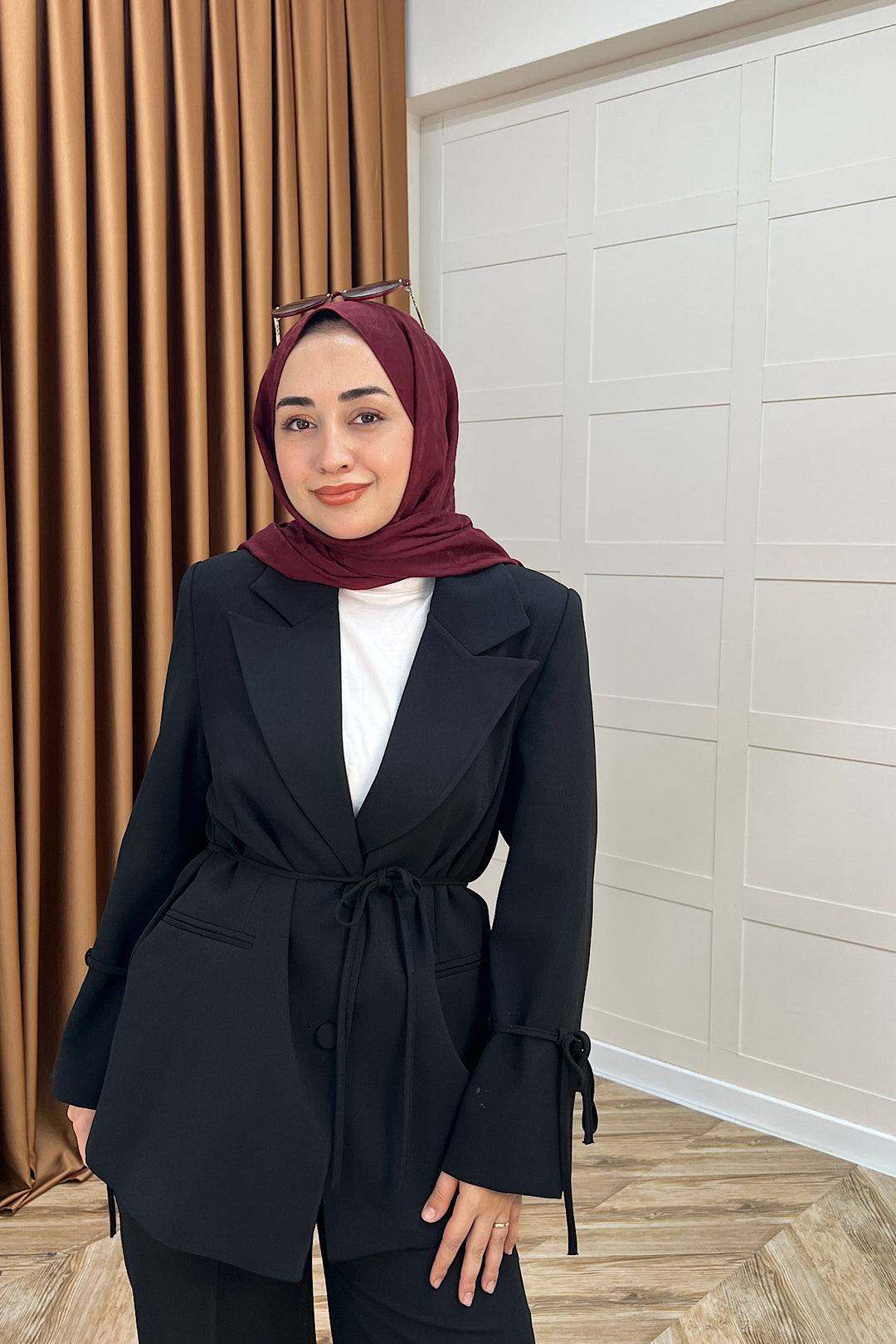 Kuşak Detay Ceket Takım Siyah 5004-SIYAH