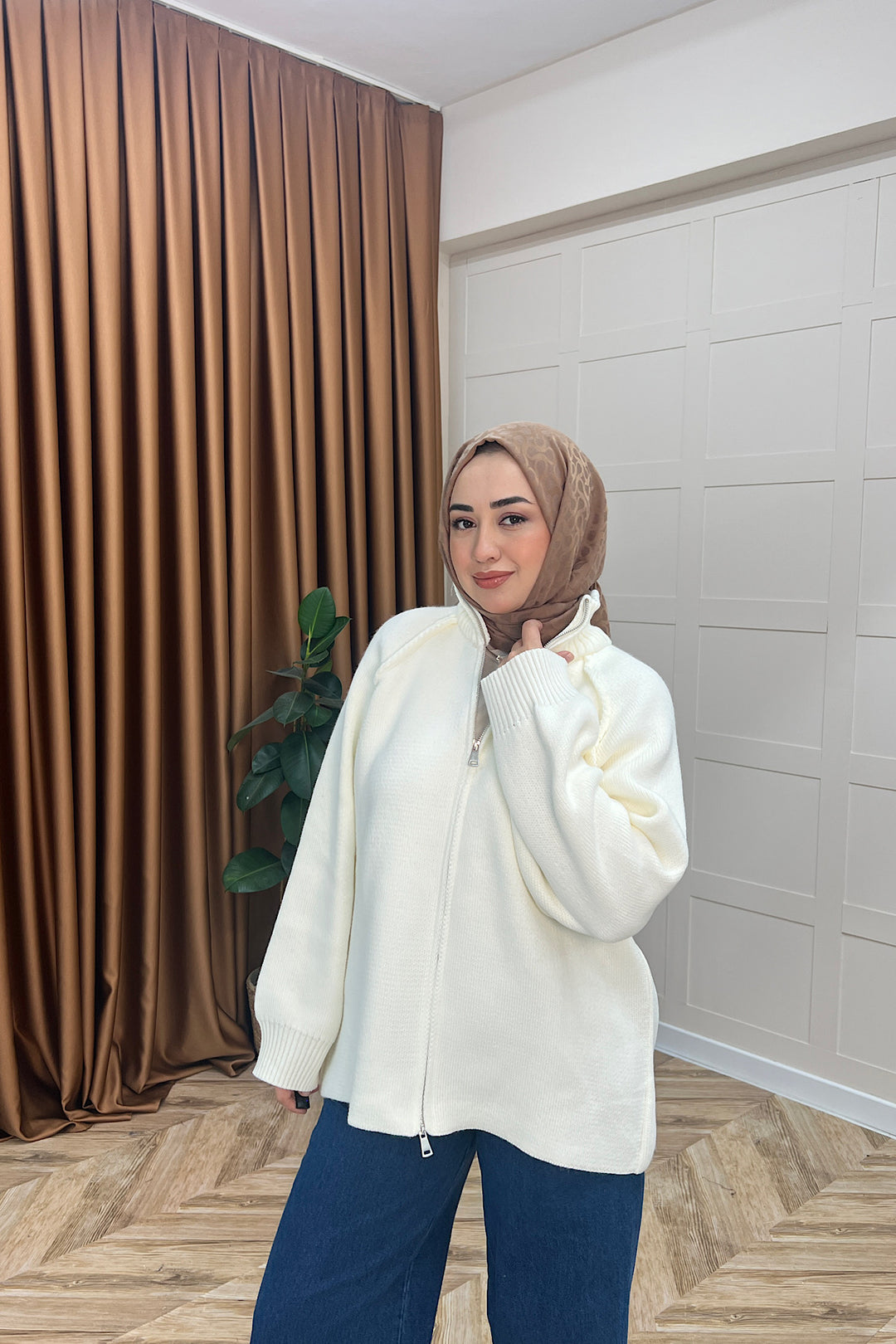 Julie Fermuarlı Hırka Krem 25800-KREM