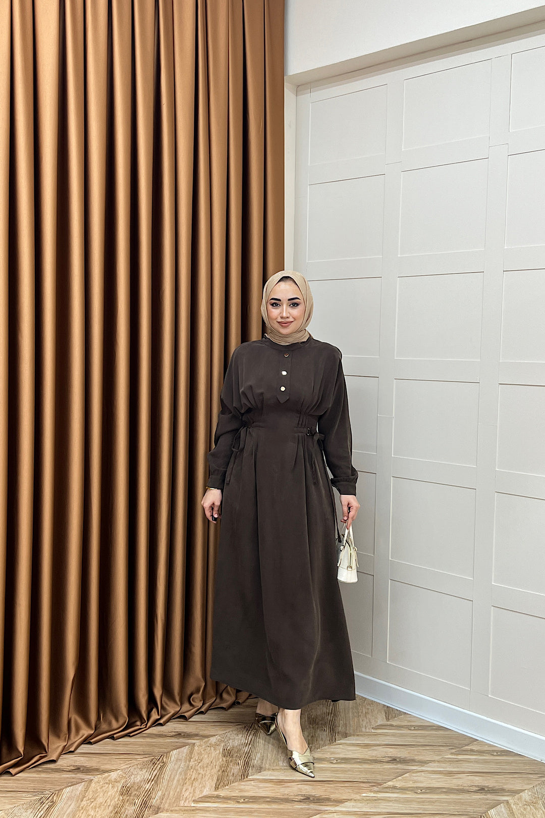 Maya Bel Detay Elbise Kahverengi 3034-KAHVERENGI