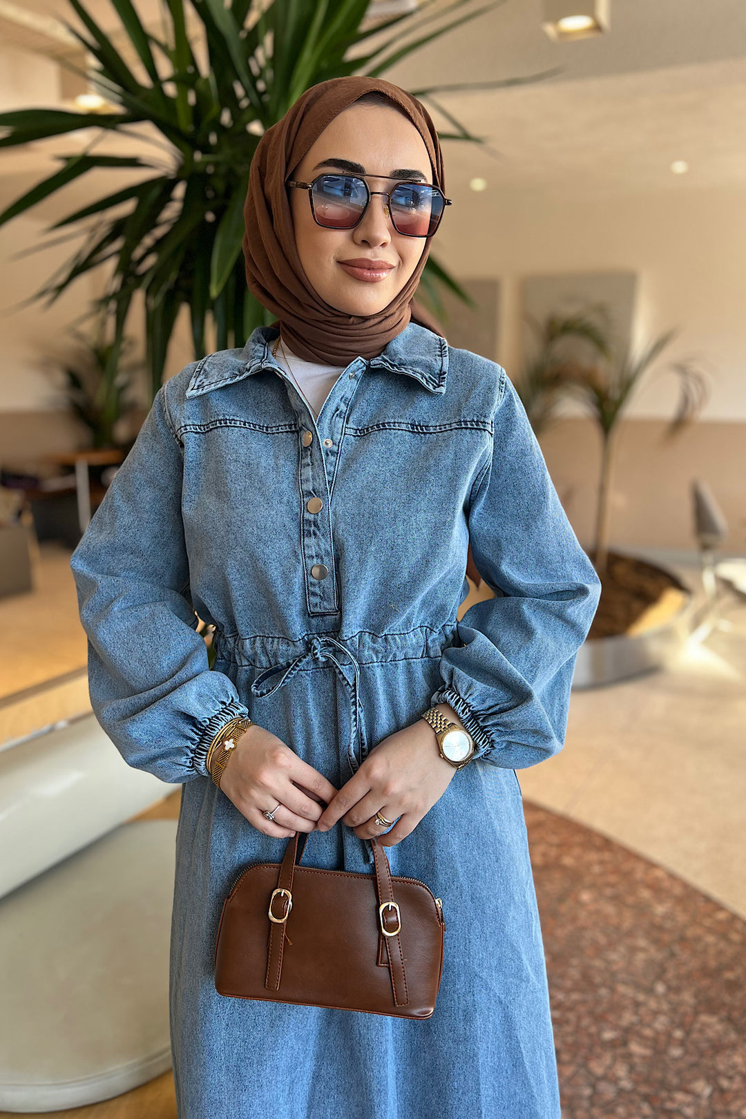 Yarım Patlı Kot Elbise Mavi 02789-MAVI