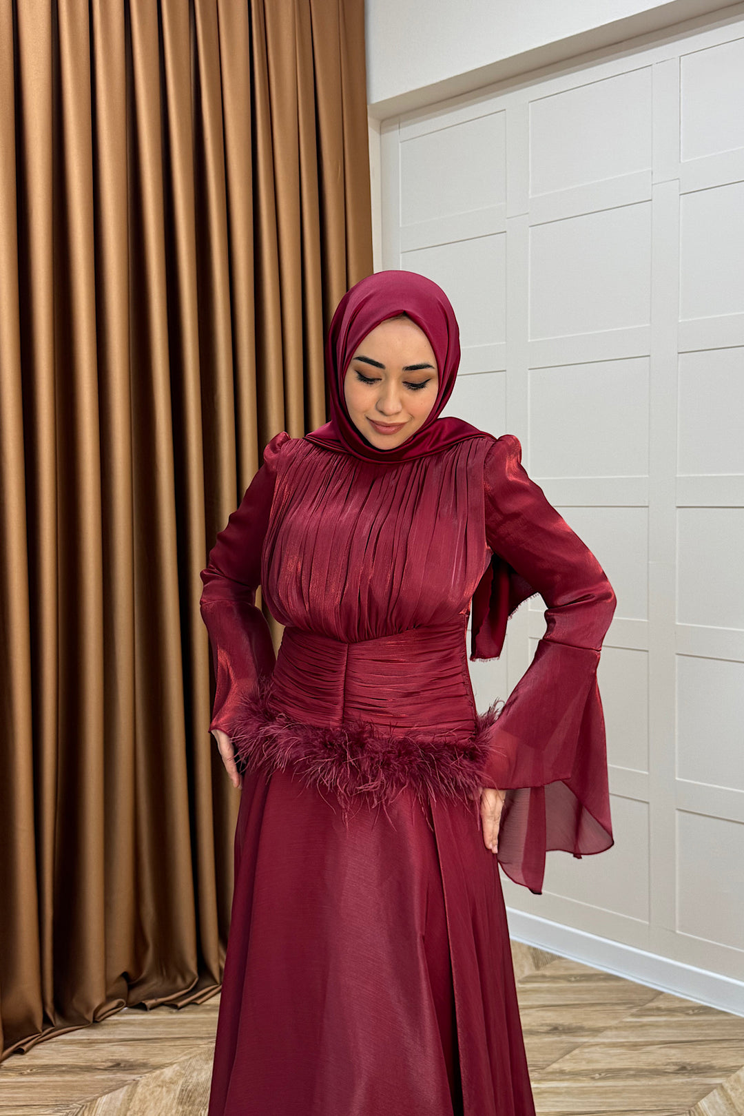 Nova Bel Drapeli Abiye Bordo 3089-BORDO
